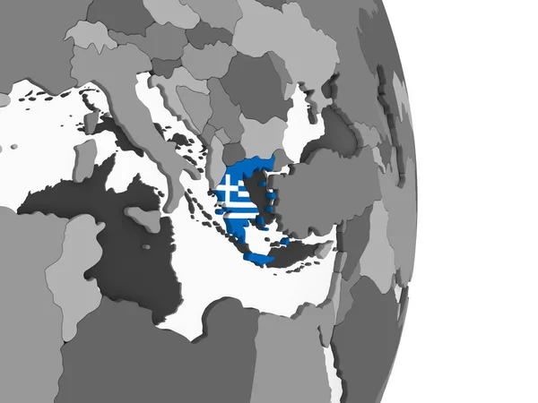Греция Сером Политическом Глобусе Встроенным Флагом Иллюстрация — стоковое фото