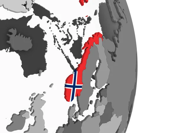 Noruega Globo Político Cinzento Com Bandeira Embutida Ilustração — Fotografia de Stock