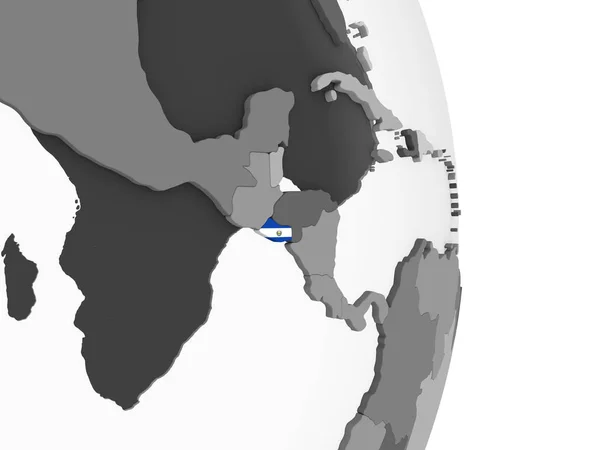 Сальвадор Сером Политическом Глобусе Встроенным Флагом Иллюстрация — стоковое фото