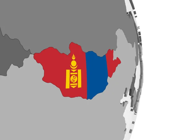 Mongolië Grijze Politieke Wereldbol Met Ingesloten Vlag Illustratie — Stockfoto