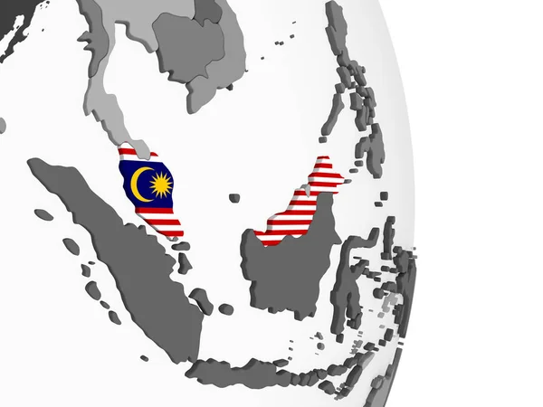 Maleisië Grijze Politieke Wereldbol Met Ingesloten Vlag Illustratie — Stockfoto