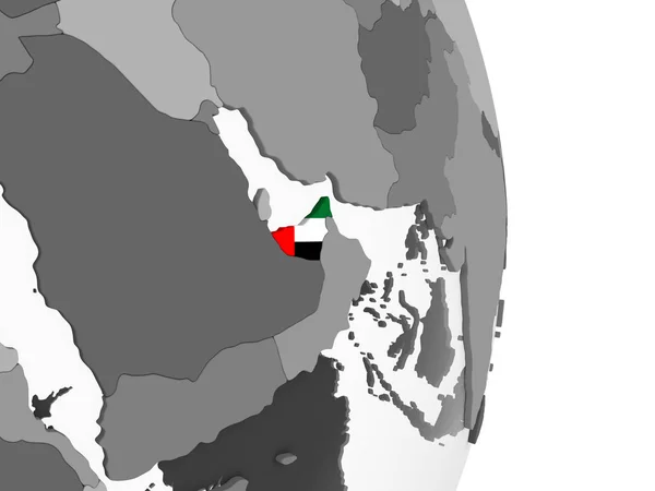 United Arab Emirates Gray Political Globe Embedded Flag Illustration — Stock Photo, Image