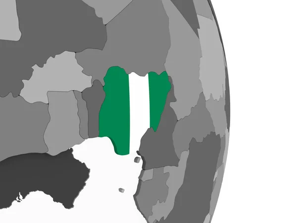 Nigeria Grijze Politieke Wereldbol Met Ingesloten Vlag Illustratie — Stockfoto