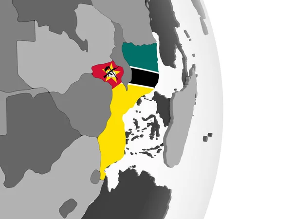 Mosambik Šedé Politické Globe Vloženými Vlajky Obrázek — Stock fotografie