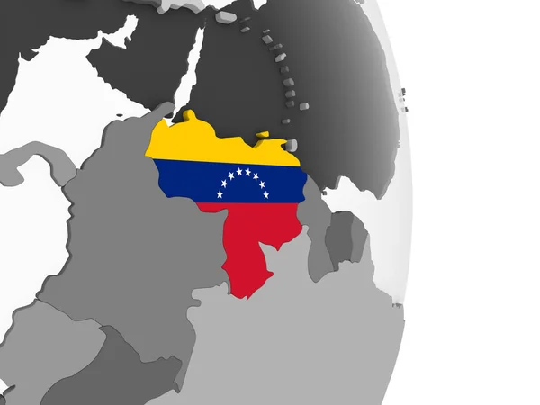 Венесуэла Сером Политическом Глобусе Встроенным Флагом Иллюстрация — стоковое фото