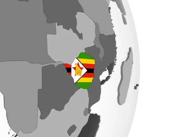 Zimbabwe Grijze Politieke Wereldbol Met Ingesloten Vlag Illustratie — Stockfoto