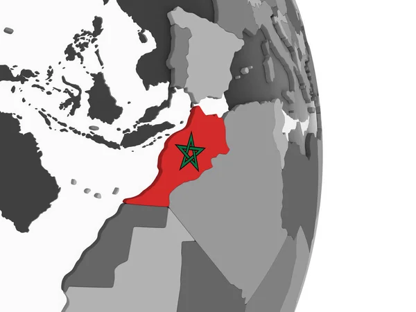 Maroc Sur Globe Politique Gris Avec Drapeau Intégré Illustration — Photo