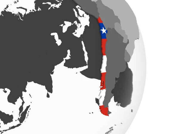 Chili Auf Grauem Politischem Globus Mit Eingebetteter Flagge Illustration — Stockfoto