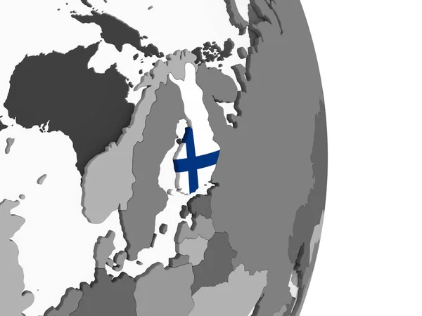 Finlande Sur Globe Politique Gris Avec Drapeau Intégré Illustration — Photo