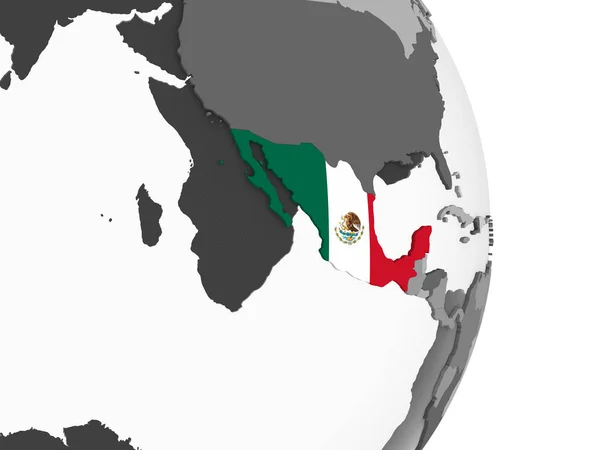 Mexico Grijze Politieke Wereldbol Met Ingesloten Vlag Illustratie — Stockfoto