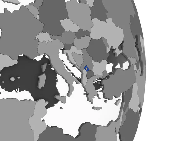 Косово Сером Политическом Глобусе Встроенным Флагом Иллюстрация — стоковое фото