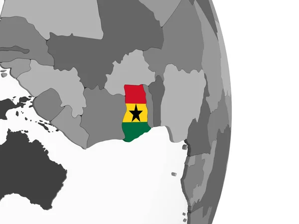 Ghana Grå Politiska Jordglob Med Inbäddade Flagga Illustration — Stockfoto