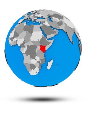 Kenya beyaz arka plan üzerinde izole gölge ile siyasi dünya üzerinde. 3D çizim.
