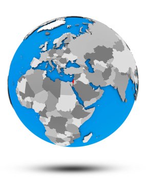 İsrail beyaz arka plan üzerinde izole gölge ile siyasi dünya üzerinde. 3D çizim.