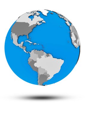 Karayipler beyaz arka plan üzerinde izole gölge ile siyasi dünya üzerinde. 3D çizim.