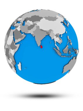 Sri Lanka beyaz arka plan üzerinde izole gölge ile siyasi dünya üzerinde. 3D çizim.