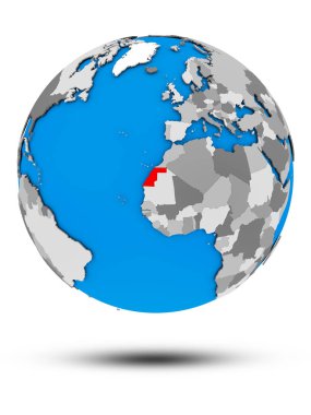 Batı Sahra beyaz arka plan üzerinde izole gölge ile siyasi dünya üzerinde. 3D çizim.