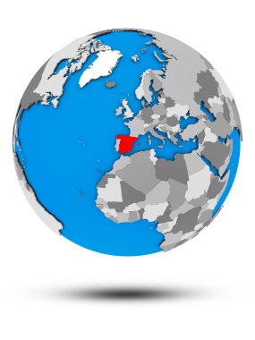 İspanya beyaz arka plan üzerinde izole gölge ile siyasi dünya üzerinde. 3D çizim.