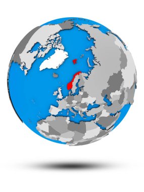 Norveç beyaz arka plan üzerinde izole gölge ile siyasi dünya üzerinde. 3D çizim.