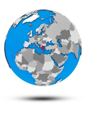 Yunanistan beyaz arka plan üzerinde izole gölge ile siyasi dünya üzerinde. 3D çizim.