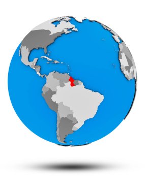 Guyana beyaz arka plan üzerinde izole gölge ile siyasi dünya üzerinde. 3D çizim.