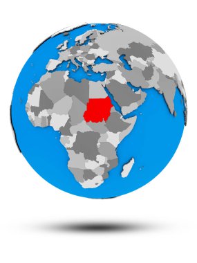 Sudan beyaz arka plan üzerinde izole gölge ile siyasi dünya üzerinde. 3D çizim.