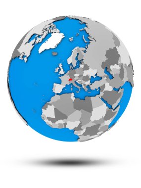 İsviçre beyaz arka plan üzerinde izole gölge ile siyasi dünya üzerinde. 3D çizim.