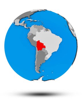 Bolivya beyaz arka plan üzerinde izole gölge ile siyasi dünya üzerinde. 3D çizim.