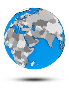 Beyaz arka plan üzerinde izole gölge ile siyasi dünya üzerinde katar. 3D çizim.