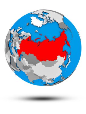 Rusya beyaz arka plan üzerinde izole gölge ile siyasi dünya üzerinde. 3D çizim.