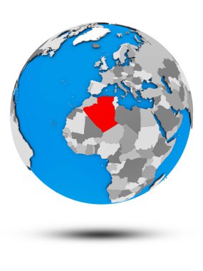 Cezayir beyaz arka plan üzerinde izole gölge ile siyasi dünya üzerinde. 3D çizim.