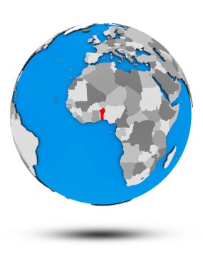 Benin beyaz arka plan üzerinde izole gölge ile siyasi dünya üzerinde. 3D çizim.