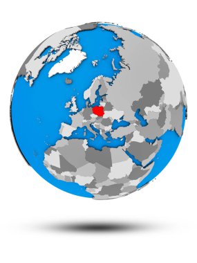 Polonya siyasi Globe izole beyaz zemin üzerine gölge ile. 3D çizim.