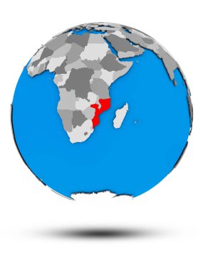 Mozambik beyaz arka plan üzerinde izole gölge ile siyasi dünya üzerinde. 3D çizim.