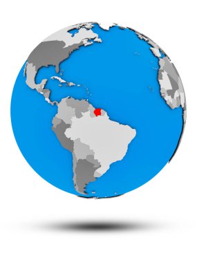 Surinam beyaz arka plan üzerinde izole gölge ile siyasi dünya üzerinde. 3D çizim.