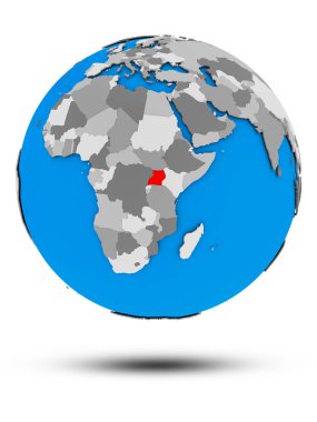 Uganda beyaz arka plan üzerinde izole gölge ile siyasi dünya üzerinde. 3D çizim.