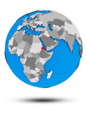Eritre beyaz arka plan üzerinde izole gölge ile siyasi dünya üzerinde. 3D çizim.