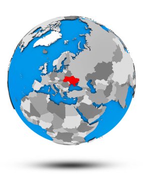 Ukrayna beyaz arka plan üzerinde izole gölge ile siyasi dünya üzerinde. 3D çizim.