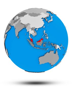 Malezya siyasi Globe izole beyaz zemin üzerine gölge ile. 3D çizim.