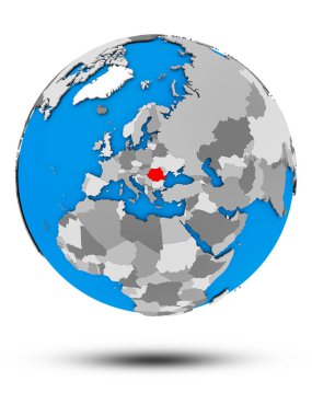 Romanya beyaz arka plan üzerinde izole gölge ile siyasi dünya üzerinde. 3D çizim.