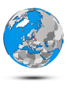 Letonya beyaz arka plan üzerinde izole gölge ile siyasi dünya üzerinde. 3D çizim.