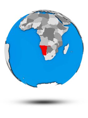 Namibya beyaz arka plan üzerinde izole gölge ile siyasi dünya üzerinde. 3D çizim.