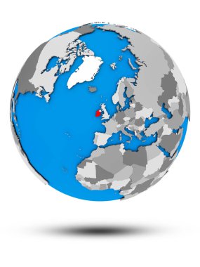 İrlanda'da siyasi dünya beyaz arka plan üzerinde izole gölge ile. 3D çizim.