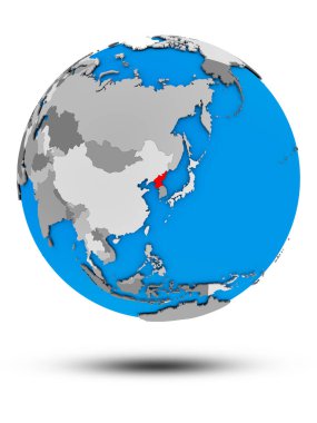 Kuzey Kore beyaz arka plan üzerinde izole gölge ile siyasi dünya üzerinde. 3D çizim.