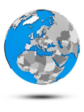 Karadağ siyasi Globe izole beyaz zemin üzerine gölge ile. 3D çizim.