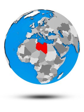 Libya siyasi Globe izole beyaz zemin üzerine gölge ile. 3D çizim.