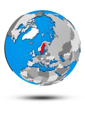 İsveç beyaz arka plan üzerinde izole gölge ile siyasi dünya üzerinde. 3D çizim.