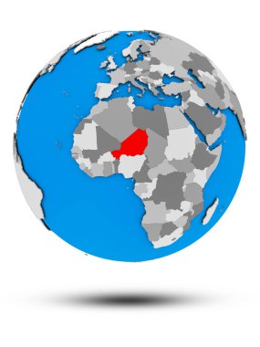 Nijer beyaz arka plan üzerinde izole gölge ile siyasi dünya üzerinde. 3D çizim.