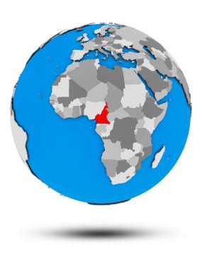 Kamerun beyaz arka plan üzerinde izole gölge ile siyasi dünya üzerinde. 3D çizim.