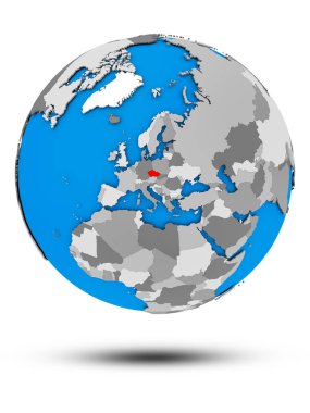 Çek Cumhuriyeti beyaz arka plan üzerinde izole gölge ile siyasi dünya üzerinde. 3D çizim.